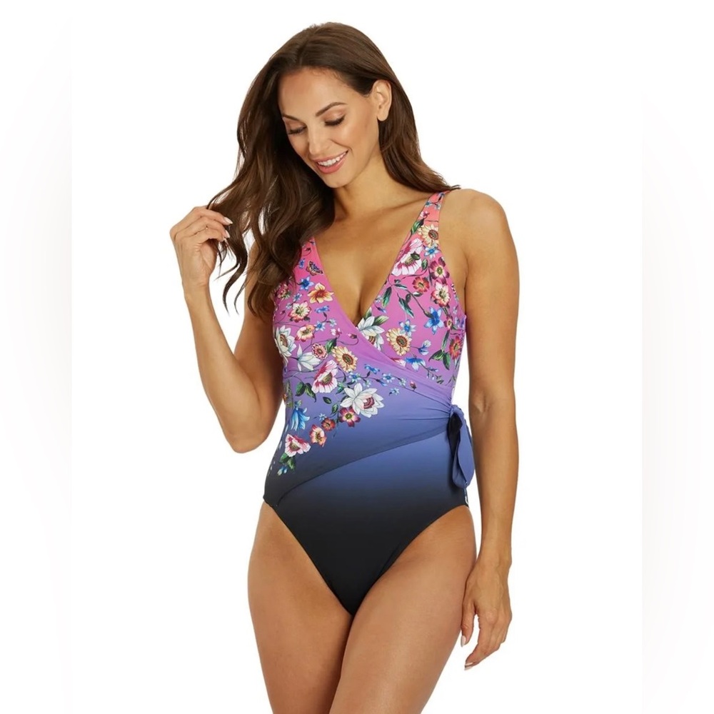 Johnny Was Ombre Garden Wrap One Piece Women’s Swimsuit Multi Size SM